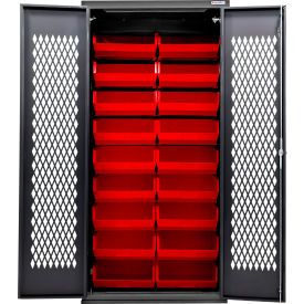 Configurable Ventilated Charging Cabinet, BLK, 36"W x 24"D x 78"H, 30 Red Bins