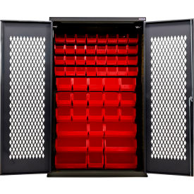 Configurable Ventilated Charging Cabinet, BLK, 48"W x 24"D x 78"H, 66 Red Bins