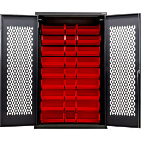 Configurable Ventilated Charging Cabinet, BLK, 48"W x 24"D x 78"H, 30 Red Bins