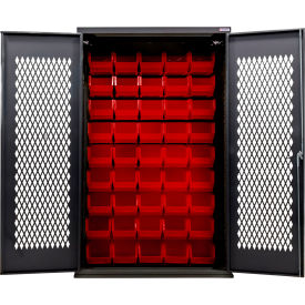 Configurable Ventilated Charging Cabinet, BLK, 48"W x 24"D x 78"H, 48 Red Bins
