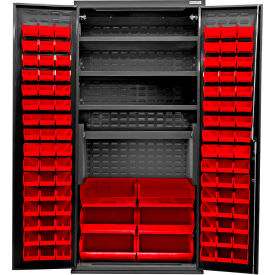 E-Lock Configurable Charging Cabinet, Black, 36"x24"x78", 4 Shelves, 102 Red Bins