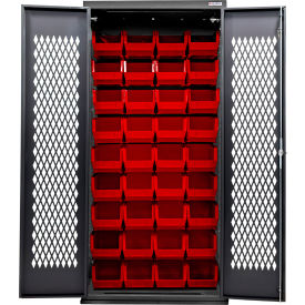 Configurable Ventilated Charging Cabinet, BLK, 36"W x 24"D x 78"H, 48 Red Bins