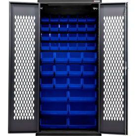 Configurable Ventilated Charging Cabinet, BLK, 36"W x 24"D x 78"H, 66 Blue Bins