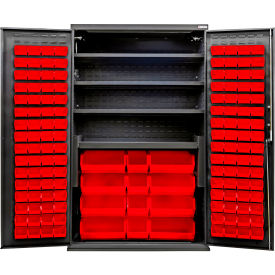 E-Lock Configurable Charging Cabinet, BLK, 48"x24"x78", 4 Shelves, 144 Red Bins