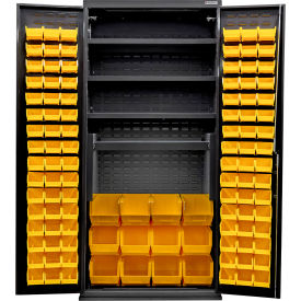 E-Lock Config. Charging Cabinet, BLK, 36"Wx24"Dx78"H, 4 Shelves, 108 YLW Bins