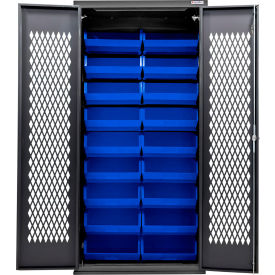 Configurable Ventilated Charging Cabinet, BLK, 36"W x 24"D x 78"H, 30 Blue Bins