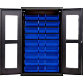 Clear-View Configurable Charging Cabinet, BLK, 48"W x 24"D x 78"H, 30 Blue Bins