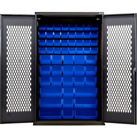Configurable Ventilated Charging Cabinet, BLK, 48"W x 24"D x 78"H, 66 Blue Bins