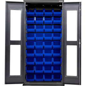 Clear-View Configurable Charging Cabinet, BLK, 36"W x 24"D x 78"H, 48 Blue Bins