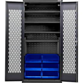 Configurable Ventilated Charging Cabinet, BLK, 36"x24"x78", 4 Shelves, 6 BL Bins
