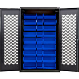 Configurable Ventilated Charging Cabinet, Black, 48"W x 24"D x 78"H, 30 Blue Bins