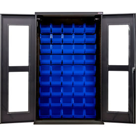 Clear-View Configurable Charging Cabinet, BLK, 48"W x 24"D x 78"H, 48 Blue Bins