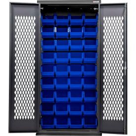 Configurable Ventilated Charging Cabinet, BLK, 36"W x 24"D x 78"H, 48 Blue Bins
