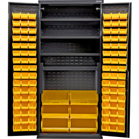 E-Lock Configurable Charging Cabinet, Black, 36"x24"x78", 4 Shelves, 102 Yellow Bins