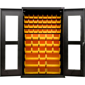 Clear-View Configurable Charging Cabinet, BLK, 48"W x 24"D x 78"H, 66 Yellow Bins