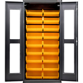 Clear-View Configurable Charging Cabinet, BLK, 36"W x 24"D x 78"H, 30 Yellow Bins