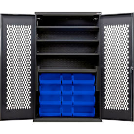 Configurable Ventilated Charging Cabinet, Black, 48"x24"x78", 4 Shelves, 24 Bins