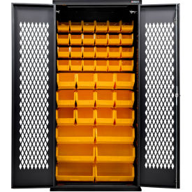 Configurable Ventilated Charging Cabinet, Black, 36"W x 24"D x 78"H, 66 Yellow Bins