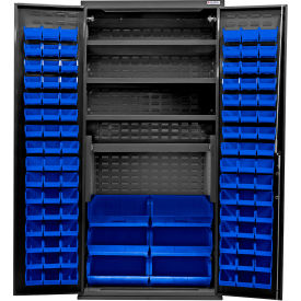 E-Lock Configurable Charging Cabinet, BLK, 36"x24"x78", 4 Shelves, 102 Blue Bins