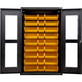 Clear-View Configurable Charging Cabinet, BLK, 48"W x 24"D x 78"H, 30 Yellow Bins