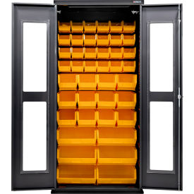 Clear-View Configurable Charging Cabinet, Black, 36"W x 24"D x 78"H, 66 Yellow Bins