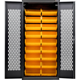 Configurable Ventilated Charging Cabinet, BLK, 36"W x 24"D x 78"H, 30 Yellow Bins
