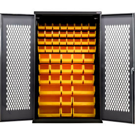 Configurable Ventilated Charging Cabinet, BLK, 48"W x 24"D x 78"H, 66 Yellow Bins