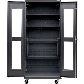 Clear-View Configurable Mobile Charging Cabinet, BLK, 36"Wx24"Dx85"H, 4 Shelves