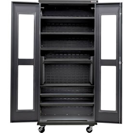 Clear-View Configurable Mobile Charging Cabinet, BLK, 36"Wx24"Dx85"H, 7 Shelves