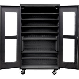 Clear-View Configurable Mobile Charging Cabinet, BLK, 48"Wx24"Dx85"H, 7 Shelves