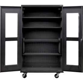Clear-View Configurable Mobile Charging Cabinet, BLK, 48"Wx24"Dx85"H, 4 Shelves