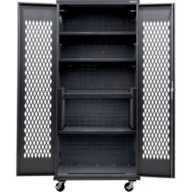 Configurable Ventilated Mobile Charging Cabinet, BLK, 36"Wx24"Dx85"H, 4 Shelves