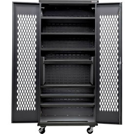 Configurable Ventilated Mobile Charging Cabinet, BLK, 36"Wx24"Dx85"H, 7 Shelves