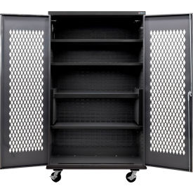 Configurable Ventilated Mobile Charging Cabinet, Black, 48"W x 24"D x 85"H, 4 Shelves