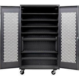 Configurable Ventilated Mobile Charging Cabinet, Black, 48"Wx24"Dx85"H, 7 Shelves