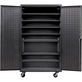 Configurable Mobile Charging Cabinet, BLK, 48"W x 24"D x 85"H, 7 Shelves