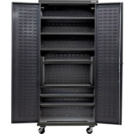 E-Locking Configurable Mobile Charging Cabinet, Black, 36"Wx24"Dx85"H, 7 Shelves