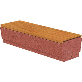 Our Town Concrete Bench with Wood Slats, 72"L x 24"W x 18"H, Brick Red/Iroko