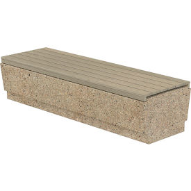 Our Town Concrete Bench w/ Plastic Slats, 72"L x 24"W x 18"H, Gray/Weathered Wood