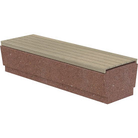 Our Town Concrete Bench w/ Plastic Slats, 72"L x 24"W x 18"H, Brown/Weathered Wood