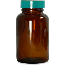 8.5 oz Amber Wide Mouth Packer with 45-400 Green Thermoset Lined Cap