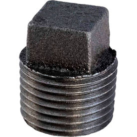 1/2" 150lb Black Malleable Iron Square Head Cored Plug, 150-300 PSI
