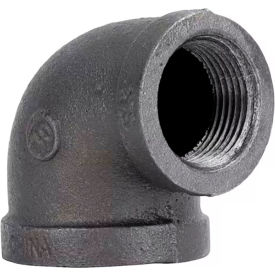 1-1/4" x 1" 150lb Black Malleable Iron 90 Degree Reducing Elbow, 150-300 PSI