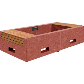 Collaboration Lluvia Planter Bench, 97"L x 48"W x 22"H, Brick Red/Iroko