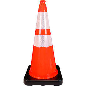 28" Traffic Cone, Reflective, Black Base, 10 lbs