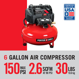 Portable Electric Air Compressor, 0.9 HP, 6 Gallon, 2.6 CFM