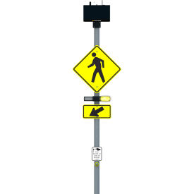 RRFB Light, Solar Radio, Top, Amber, H/T Pole, 30"Wx 30"H, Black/Hi-Vis Safety Yellow