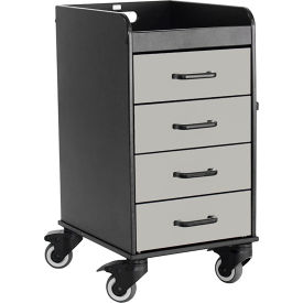 Black Compact Cart with 4 Dolphin Gray Drawers, 18-3/8"L x 14-3/8"W x 27-3/4"H