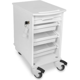 Narrow Locking Cart 3 White Shelves, 19-1/4"L x 11-7/8"W x 23-1/8"H