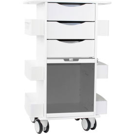 Core DX Cart with 3 White Drawers & Sliding Smoke Door, 22-7/8"L x 19-5/8"W x 35-5/8"H